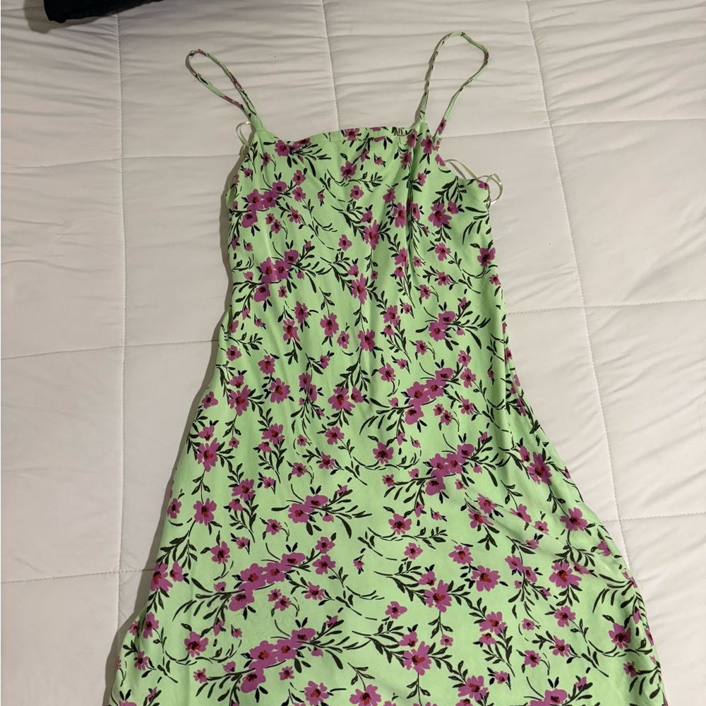 Zara Green and Pink Floral Mini Dress